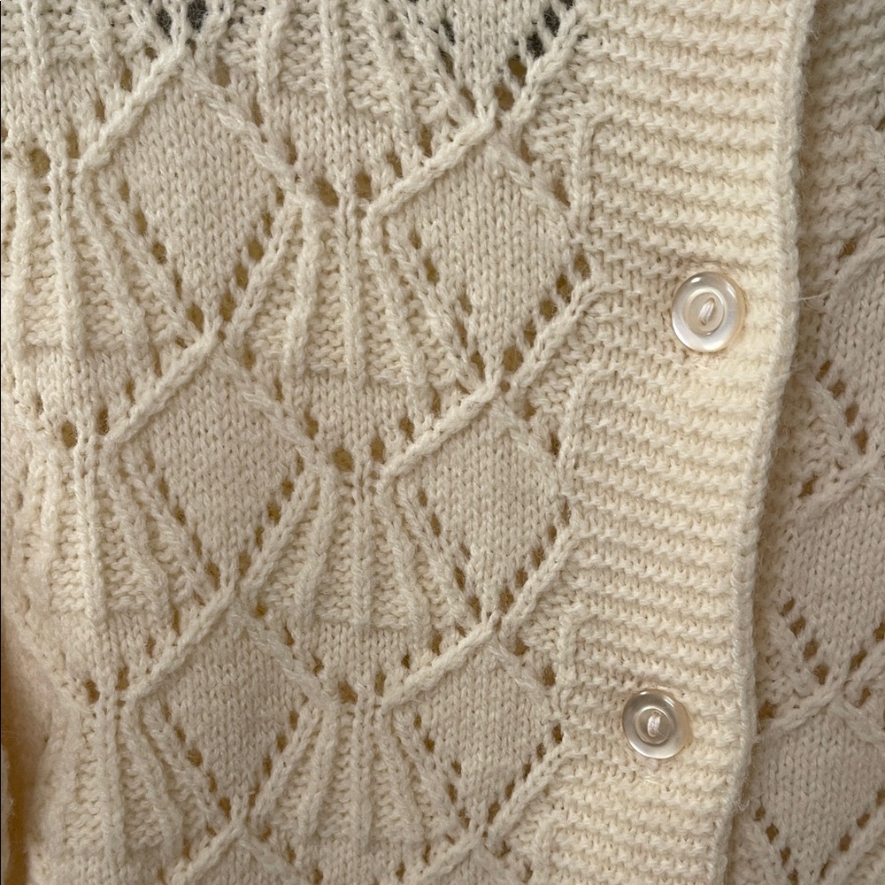 Vintage GrannyCore Cream Openwork Knit Button-Up Sweater Cardigan - Picture 3 of 10